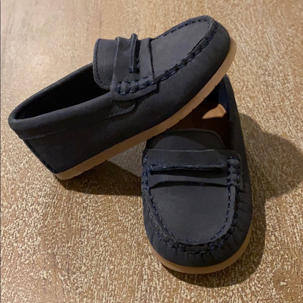 NEW Zara Navy Blue Leather Loafers